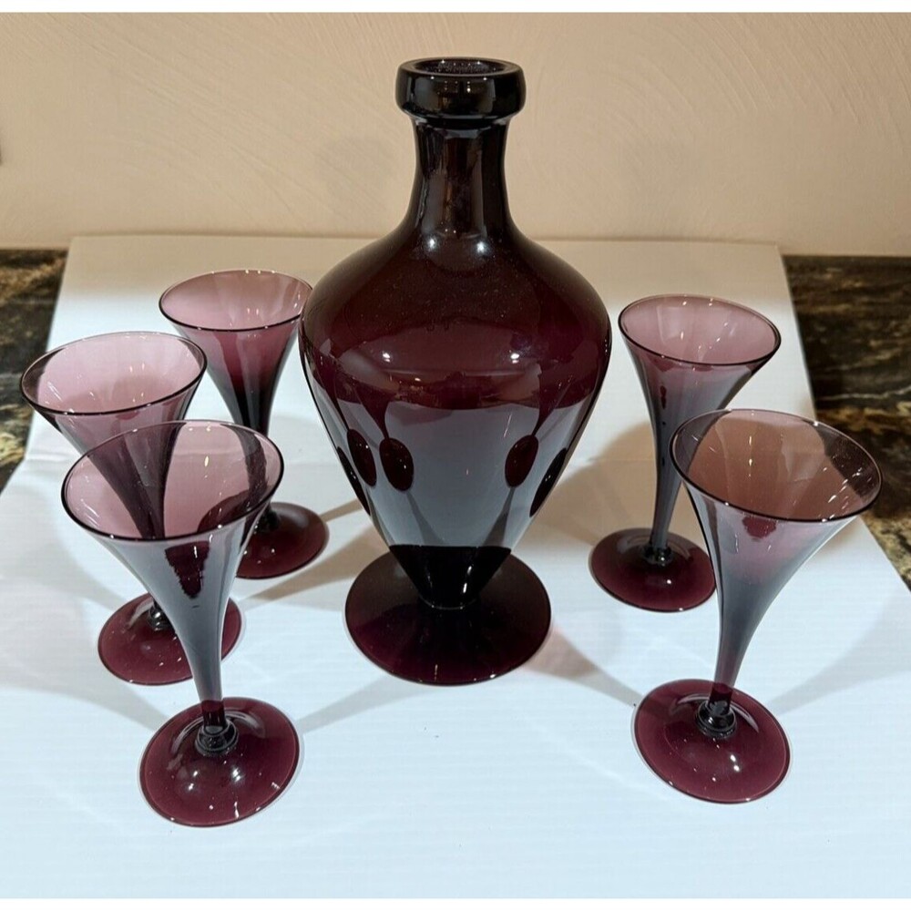 Cambridge Amethyst Glass Decanter Cordial Glasses Set Art Deco Purple *READ